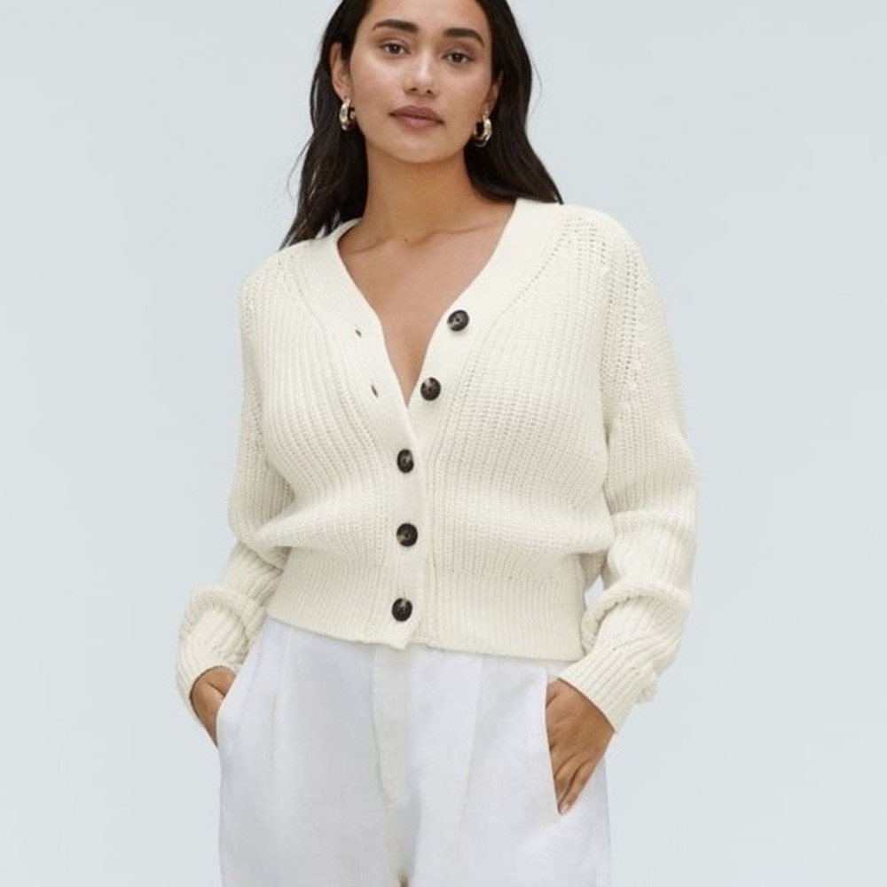 Everlane The Texture Cotton Cardigan Cream Size Small Minimalist Casual